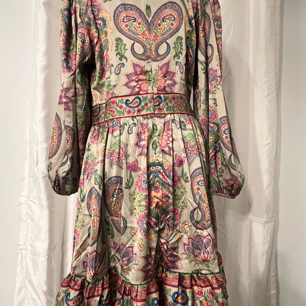 SHEIN X Marina Oliveira Multicolor Paisley Long Sleeve Dress Large - Picture 3 of 7